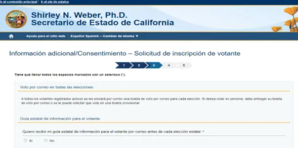 Consentimiento de la solicitud de inscripción de votante