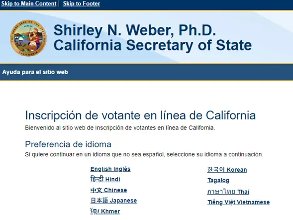 Seleccion de idioma para el registro